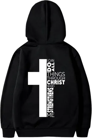 Christian Hoodies for Men Cross Graphic Long Sleeve Pullovers Hoodie Oversized Comfort Fleece Shirts with Pockets