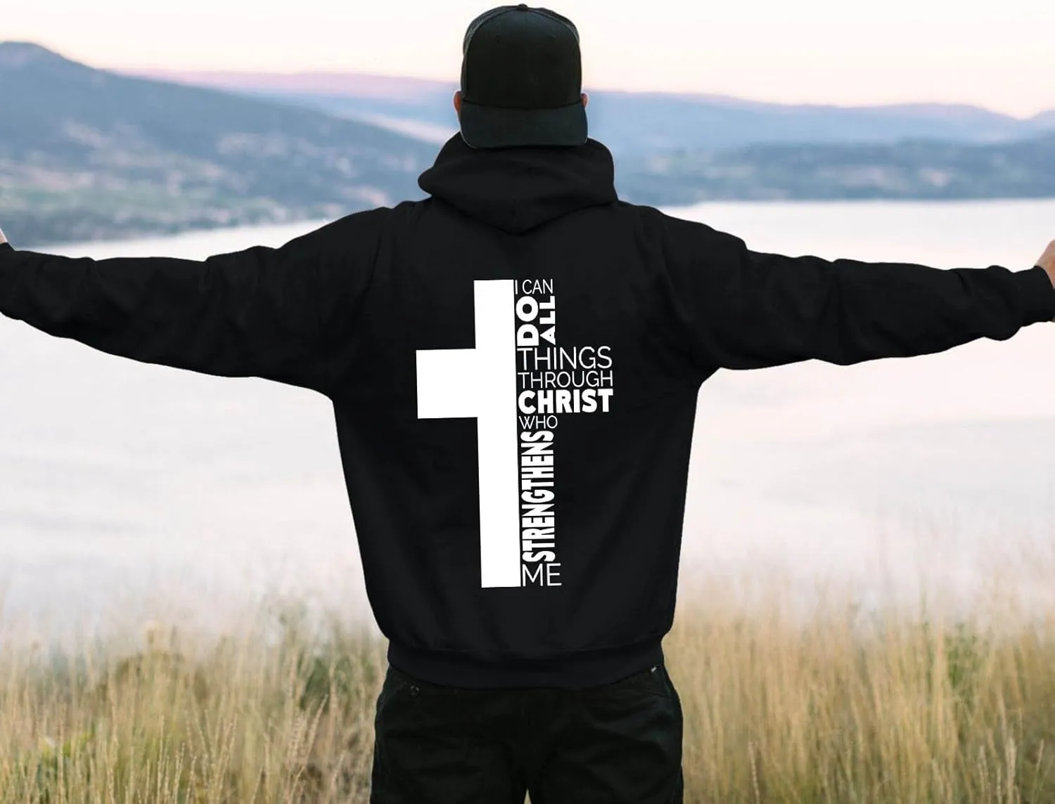 Christian Hoodies for Men Cross Graphic Long Sleeve Pullovers Hoodie Oversized Comfort Fleece Shirts with Pockets
