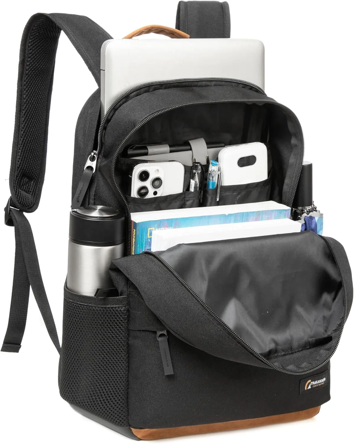 Classic Laptop Backpack with Padded 17 inch Laptop Sleeve, Multi Pocket Backpack, Casual Daypack Backpacks (Black & Brown)