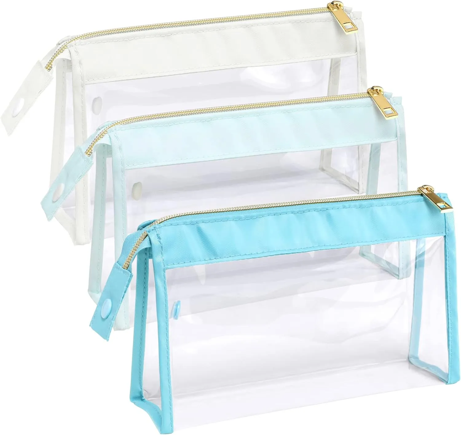 Clear Toiletry Bags, Perfect Size Clear Pouches with Zipper for Traveling, Sturdy Clear Makeup Bags for Home Storage Organizing, Vacation, Travel accessories (3 Pack)