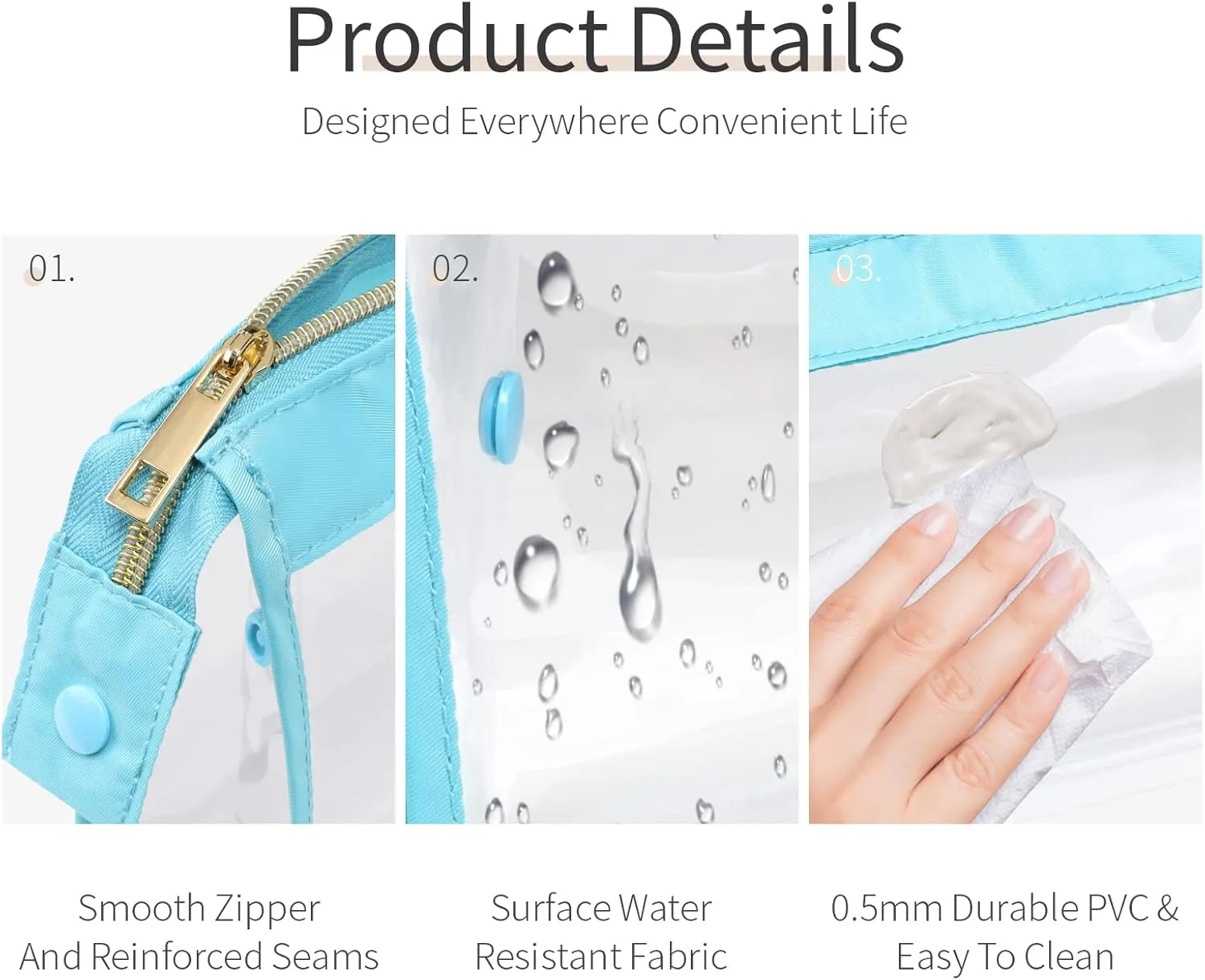 Clear Toiletry Bags, Perfect Size Clear Pouches with Zipper for Traveling, Sturdy Clear Makeup Bags for Home Storage Organizing, Vacation, Travel accessories (3 Pack)