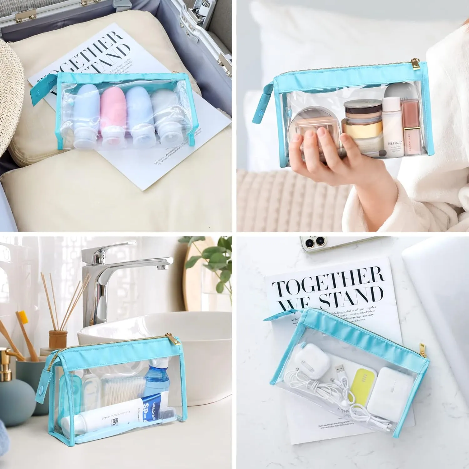 Clear Toiletry Bags, Perfect Size Clear Pouches with Zipper for Traveling, Sturdy Clear Makeup Bags for Home Storage Organizing, Vacation, Travel accessories (3 Pack)