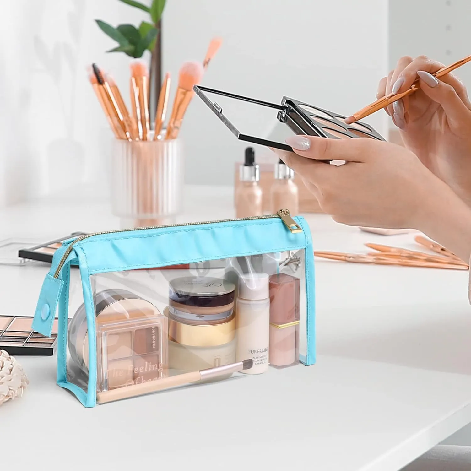 Clear Toiletry Bags, Perfect Size Clear Pouches with Zipper for Traveling, Sturdy Clear Makeup Bags for Home Storage Organizing, Vacation, Travel accessories (3 Pack)