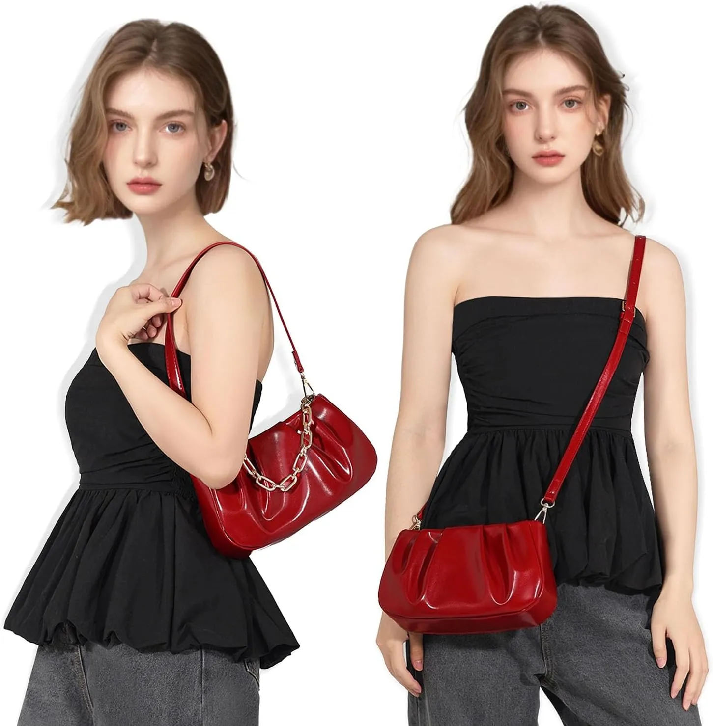 Clutch Purse for Women - Evening Small Shoulder Bag Anti Theft Removable Chain Adjustable Strap PU Handbag