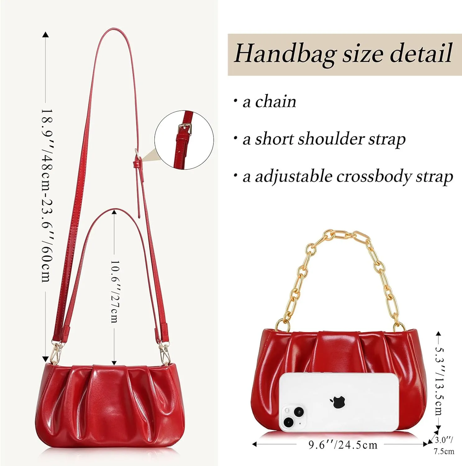 Clutch Purse for Women - Evening Small Shoulder Bag Anti Theft Removable Chain Adjustable Strap PU Handbag