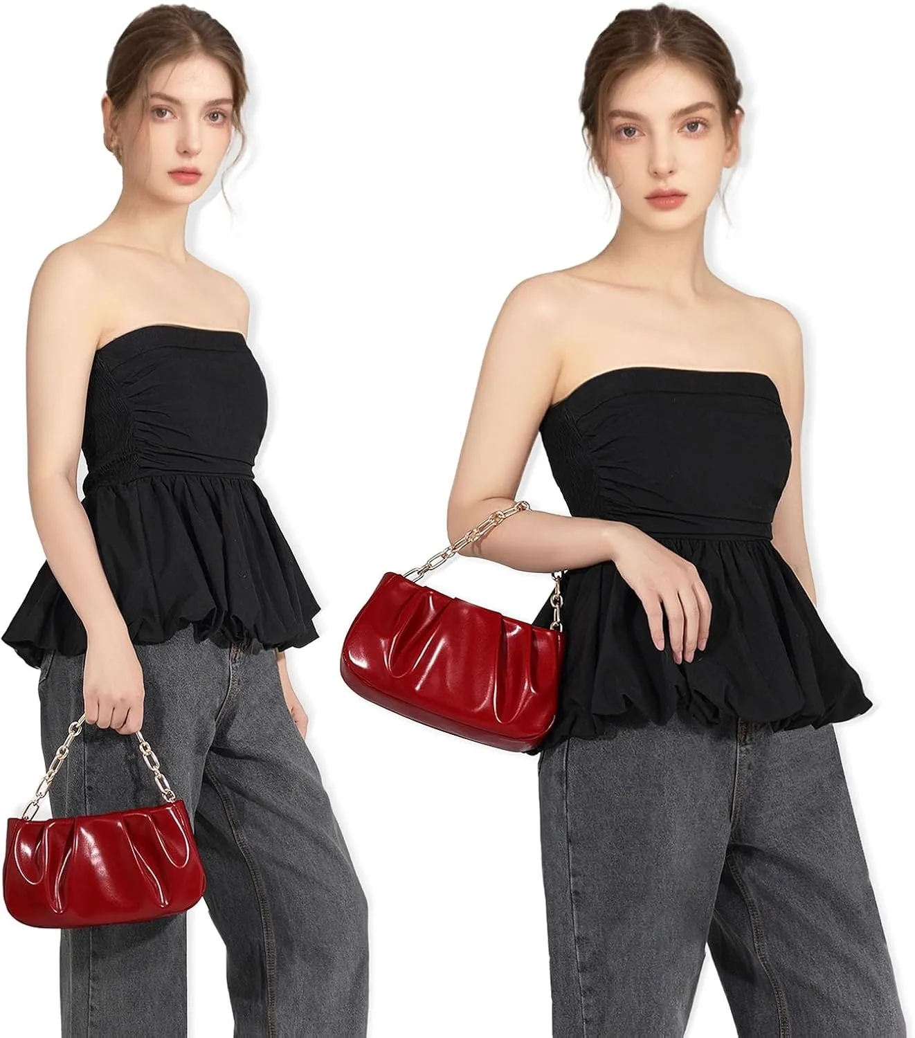 Clutch Purse for Women - Evening Small Shoulder Bag Anti Theft Removable Chain Adjustable Strap PU Handbag