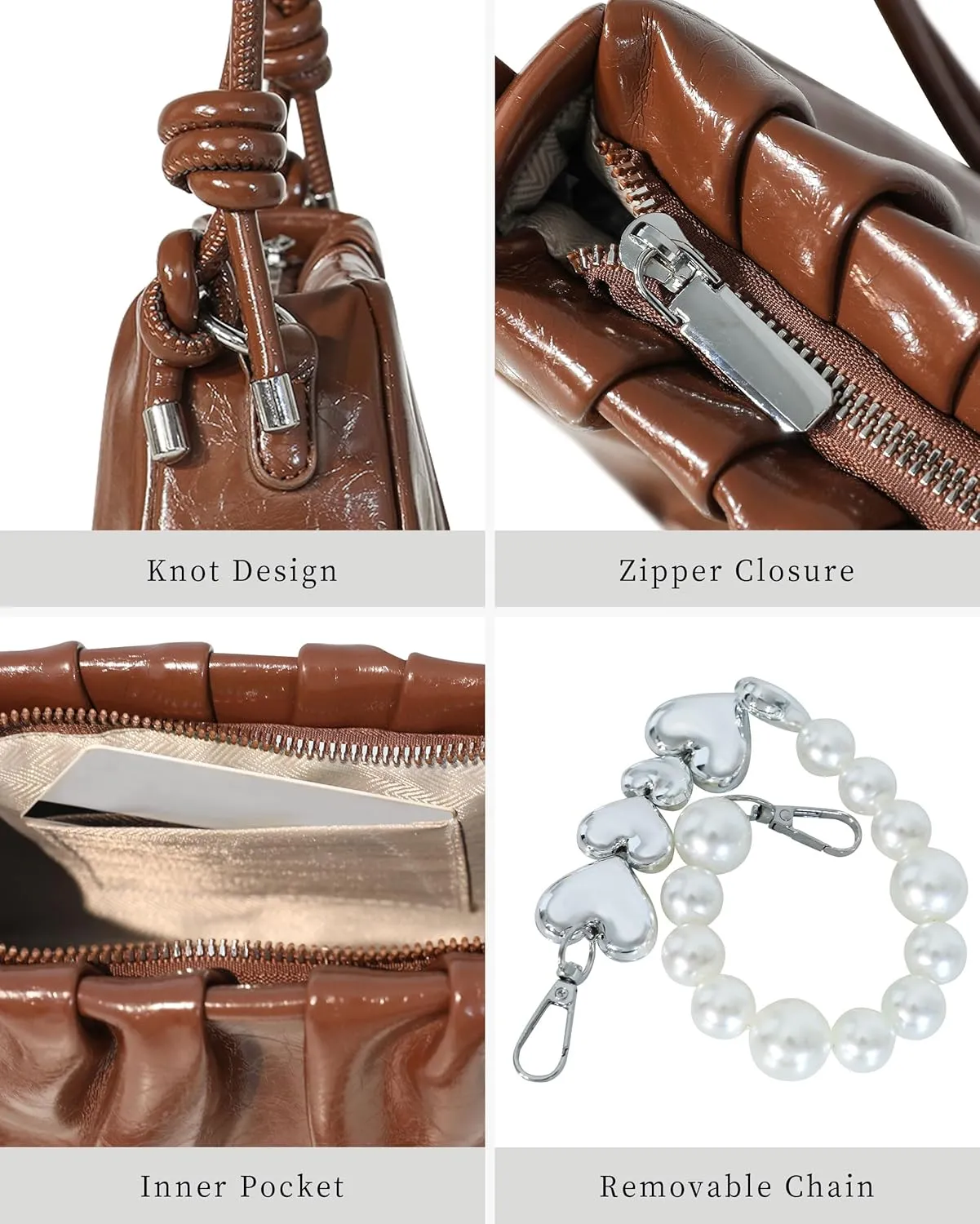 Clutch Purse for Women - Evening Small Shoulder Bag Anti Theft Removable Chain Adjustable Strap PU Handbag