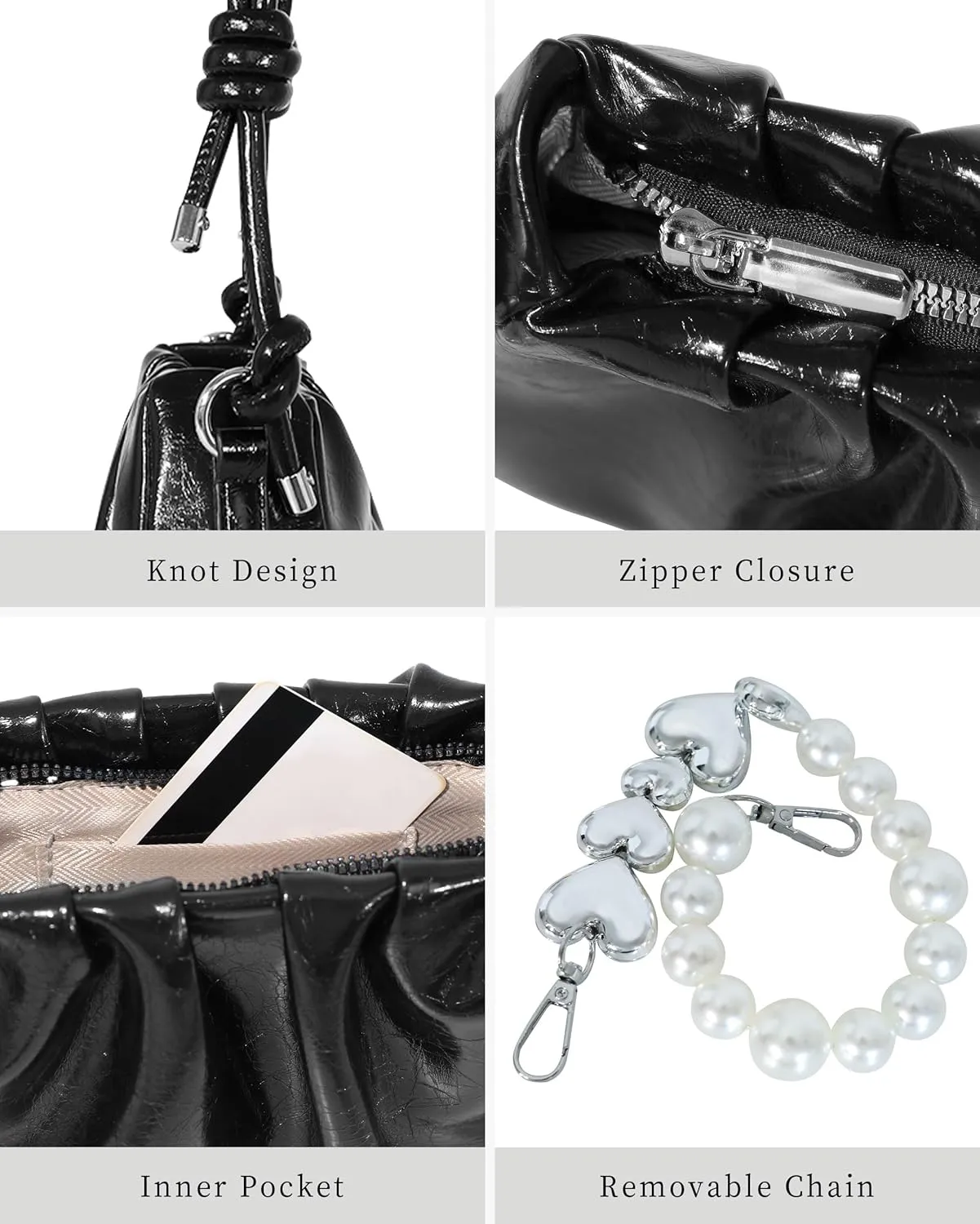 Clutch Purse for Women - Evening Small Shoulder Bag Anti Theft Removable Chain Adjustable Strap PU Handbag