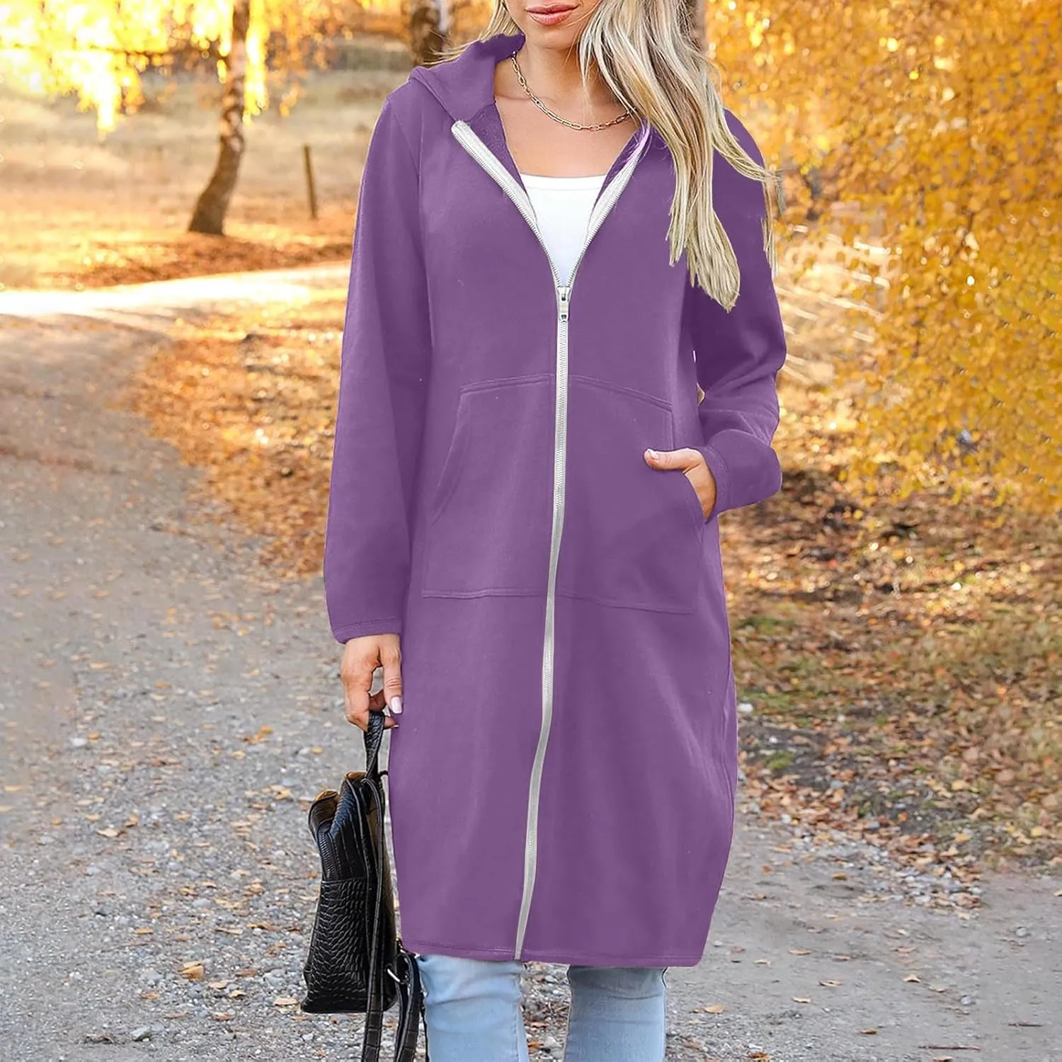 Coats for Women Zip Up Long Sleeve Oversized Hoodies Casual Lightweight Fleece Jackets with Pockets Outerwear