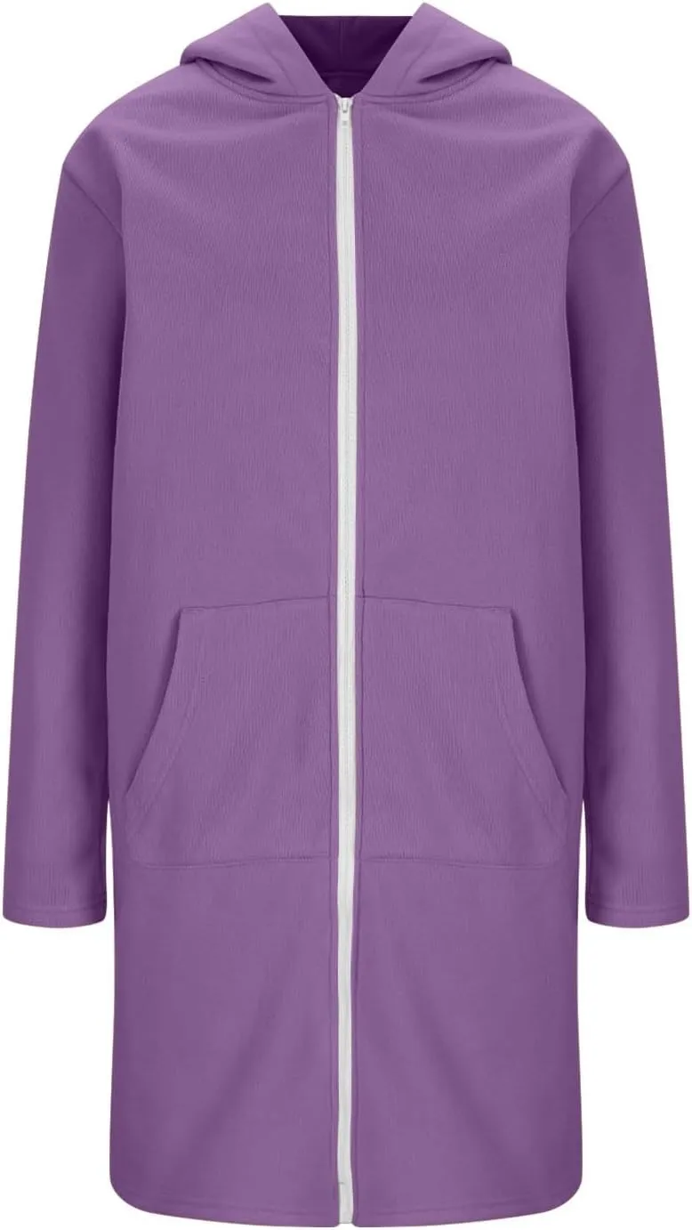 Coats for Women Zip Up Long Sleeve Oversized Hoodies Casual Lightweight Fleece Jackets with Pockets Outerwear