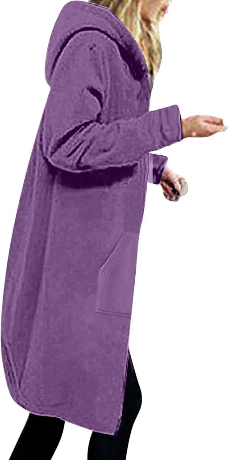Coats for Women Zip Up Long Sleeve Oversized Hoodies Casual Lightweight Fleece Jackets with Pockets Outerwear