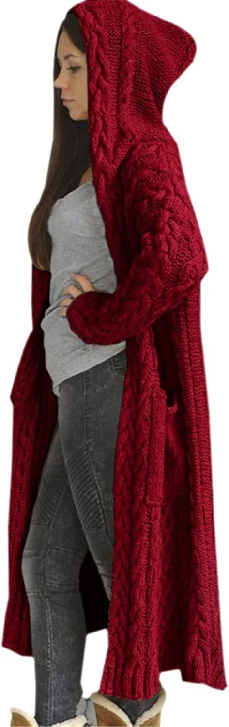 Corduroy Jacket Women Oversized Baggy Knit Sweater Tops Long Sleeve Hooded Cardigan Coat with Pockets