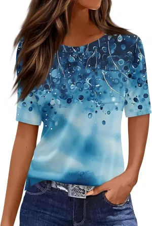 COTECRAM Summer Tops for Women 2025 Casual Crewneck Short Sleeve T-Shirts Loose Fit Dressy Blouses Western Boho Graphic Tees