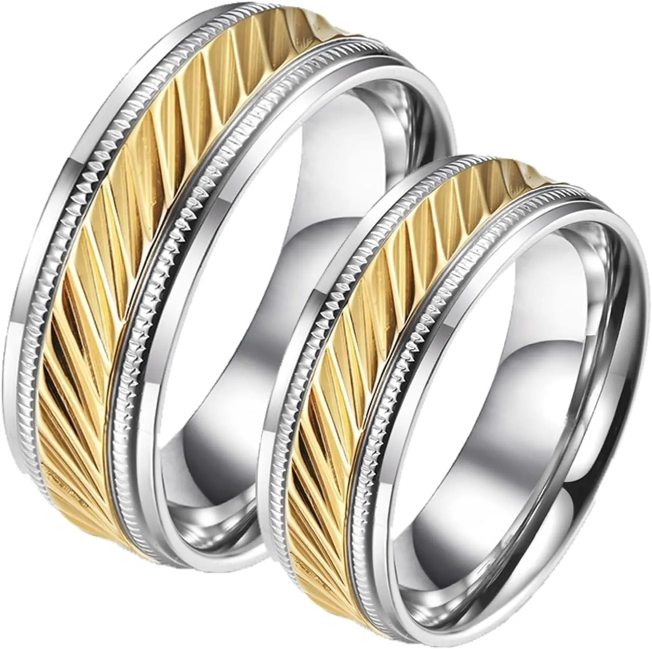 Couples Rings for Him and Her Set Promise Rings, Wedding Rings for Couples Set Stainless Steel Comfort Fit Silver Gold Ring 7.5mm