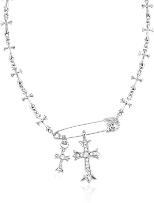 Cross Necklaces for Women Men, Silver Cubic Zirconia Cross Pendant Necklace, Dainty Cross Faith Necklaces Punk Goth Jewelry