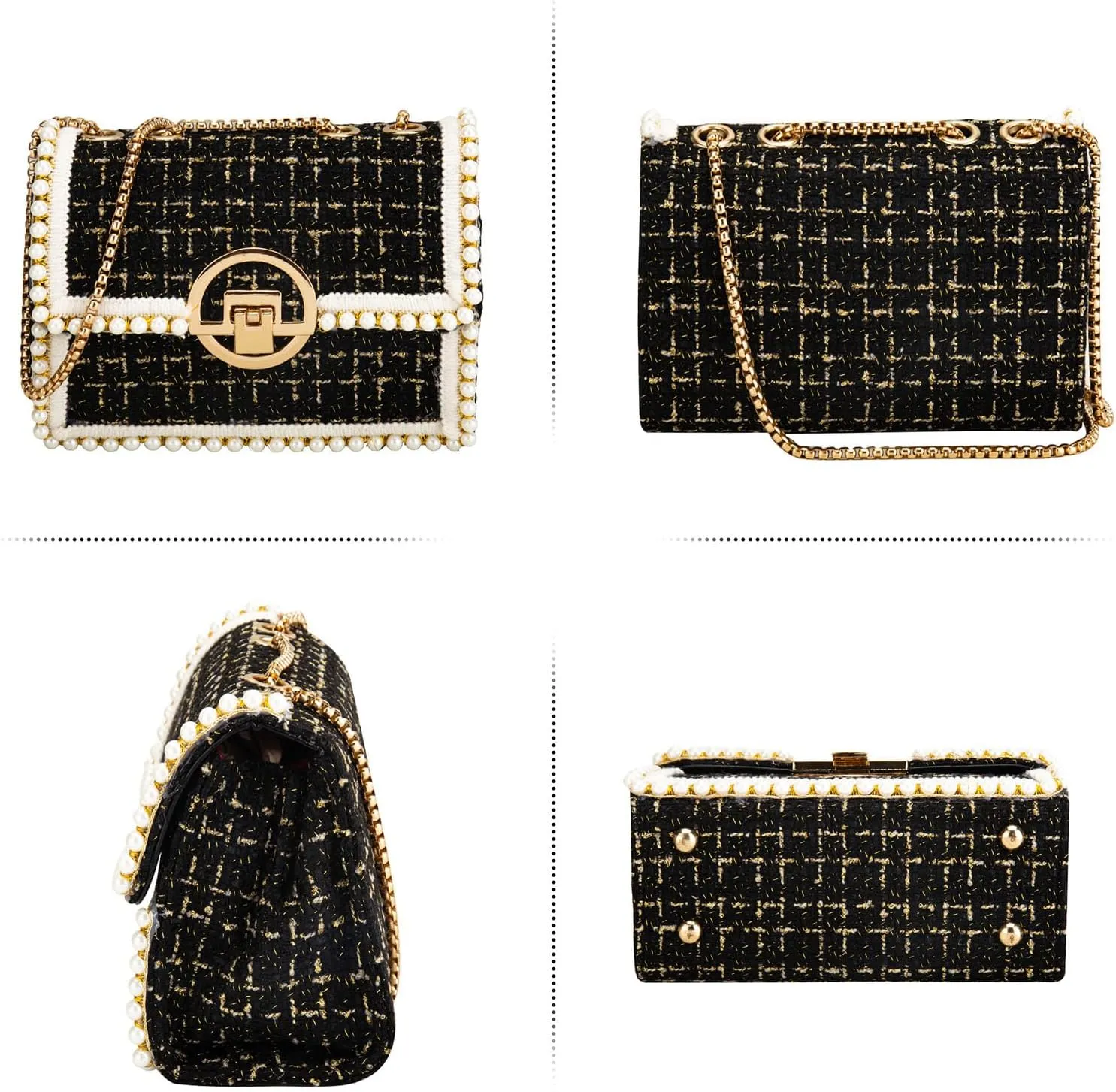 Crossbody Bags for Women Small Handbags Purse PU Leather pearl Shoulder Bag Cross Body Evening Bag, with Chain Strap