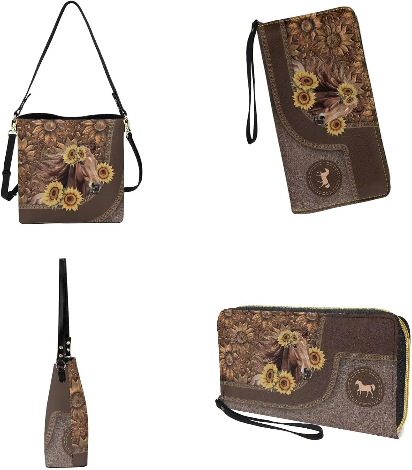 Crossbody Hobo Bag with Wallet Set for Women, 2 Pcs Bucket Purse Set Large Bucket Handbag with Adjustable Strap