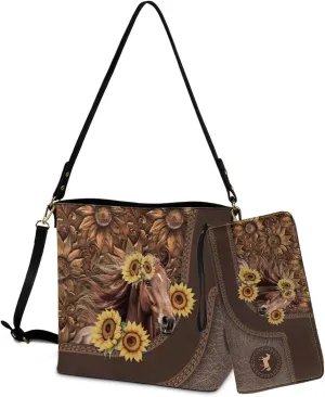 Crossbody Hobo Bag with Wallet Set for Women, 2 Pcs Bucket Purse Set Large Bucket Handbag with Adjustable Strap