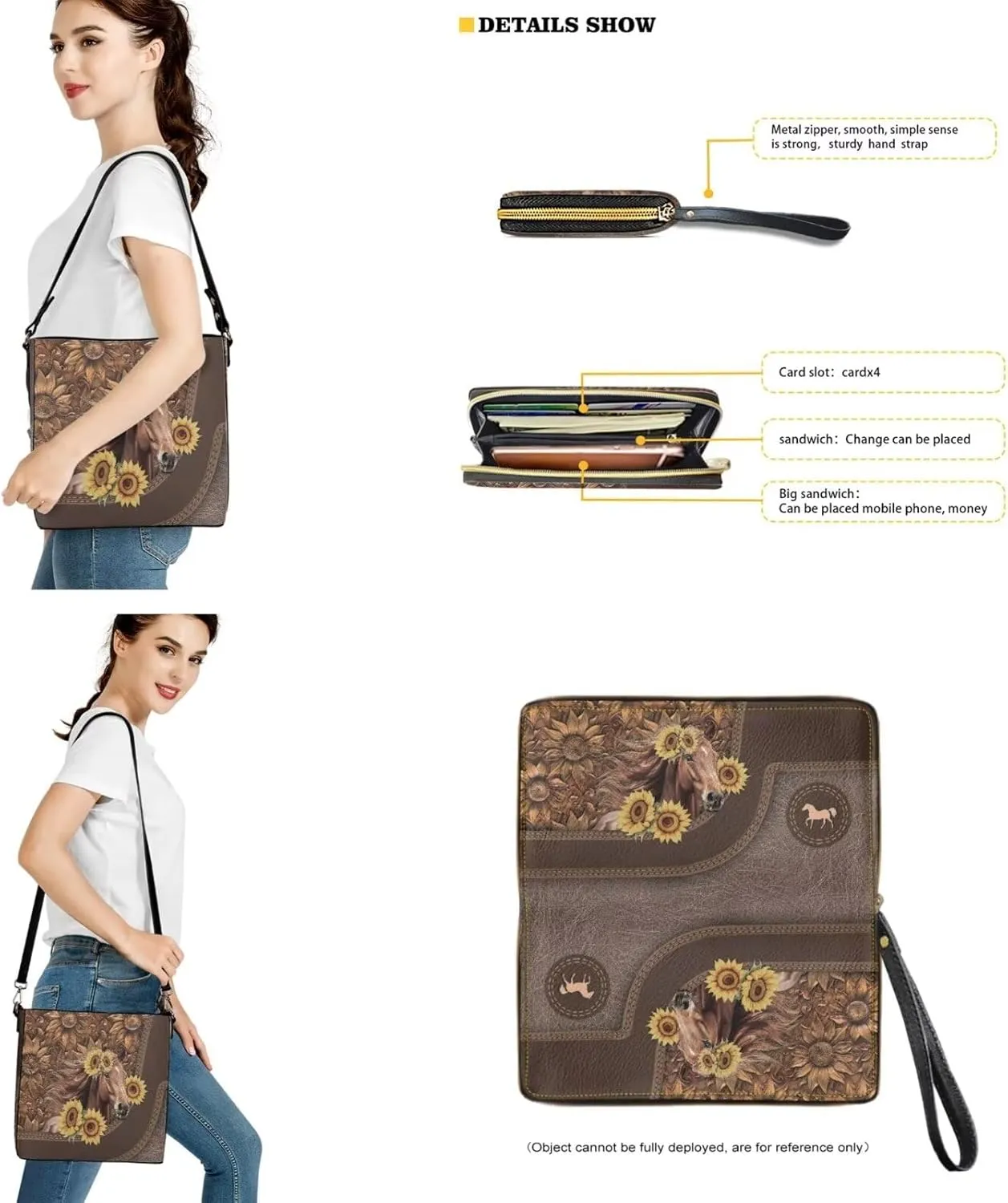Crossbody Hobo Bag with Wallet Set for Women, 2 Pcs Bucket Purse Set Large Bucket Handbag with Adjustable Strap