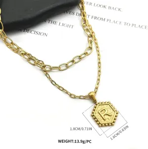 Dainty Gold Necklace for Women - 18K Solid Gold Over Layering Necklaces for Women Cute Hexagon Letter Initial Necklaces