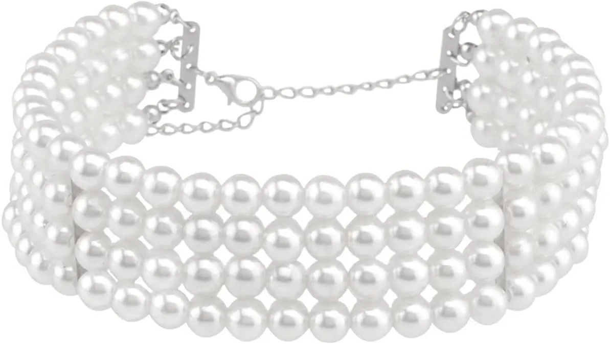 Dainty Layered Necklaces for Women, Silver Prom Necklace 4 Layer Pendant Necklaces Simple Pearl Design Friendship Jewelry Set