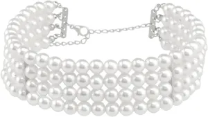 Dainty Layered Necklaces for Women, Silver Prom Necklace 4 Layer Pendant Necklaces Simple Pearl Design Friendship Jewelry Set