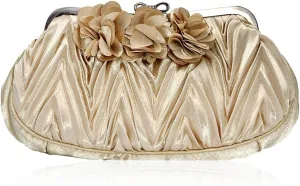 Damara Womens Pintuck Satin Flower Clutch Evening Party Purse,Camel