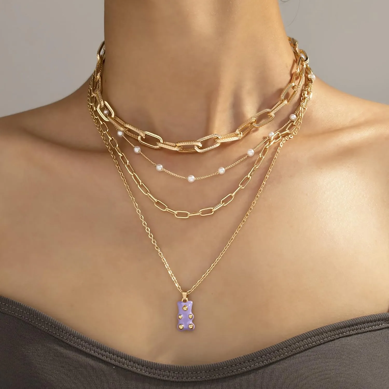 Dcfywl731 Layered Gold Necklaces for Women Stacked Herringbone Paperclip Layered Chains Necklace Gold Snake Choker Necklaces Jewelry for Women