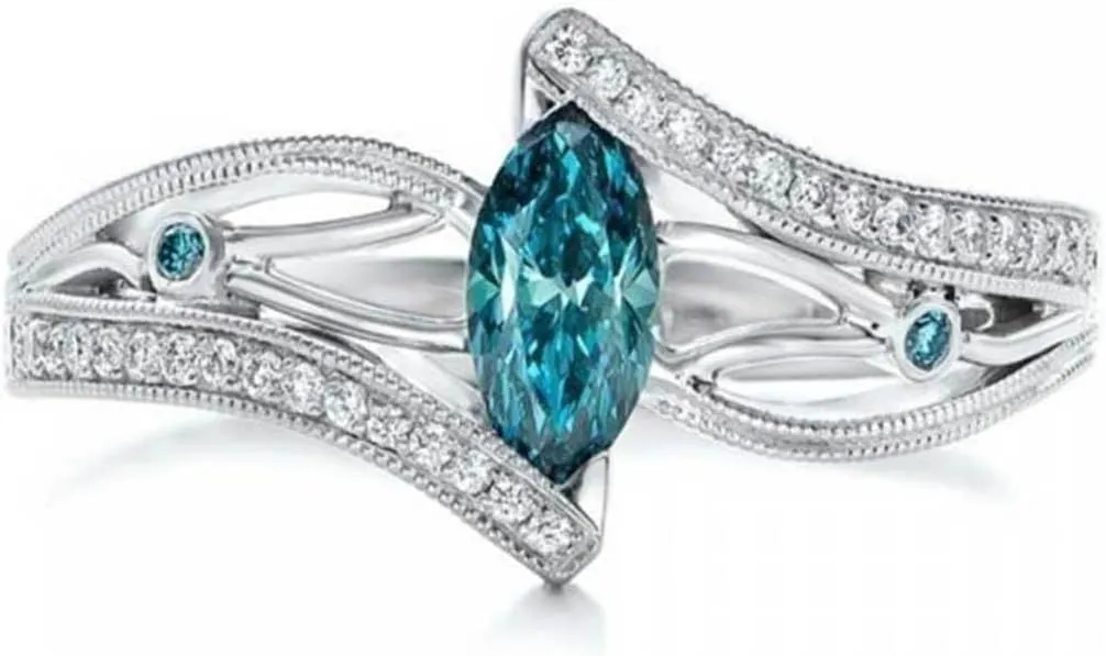 Delicate Lake Blue Gemstone Ring for Women Fashionable Silver for Bride Party Jewelry present for