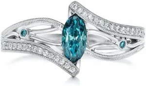 Delicate Lake Blue Gemstone Ring for Women Fashionable Silver for Bride Party Jewelry present for