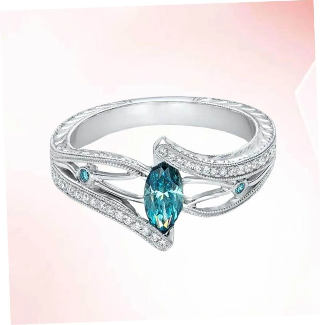 Delicate Lake Blue Gemstone Ring for Women Fashionable Silver for Bride Party Jewelry present for