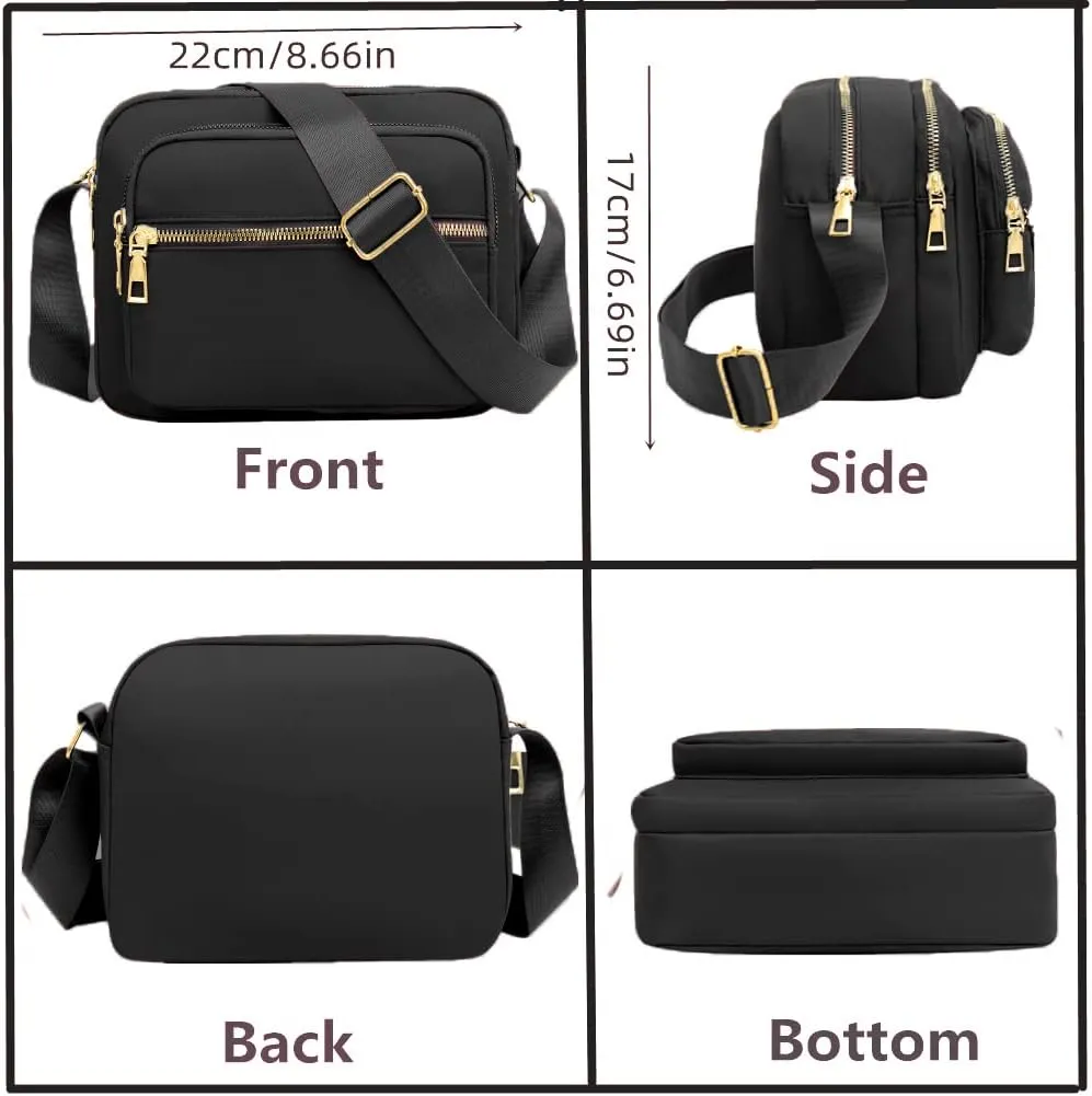 DIHKLCIO Nylon Crossbody Bags for Women Purses and Handbags Women's Casual Messenger Bag Waterproof Black Crossbody Purse
