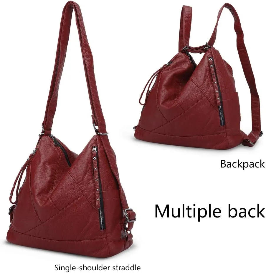 Divick Large Soft Washed Leather Purses and Handbags for Women Hobo Bags Convertible Backpack Purse Shoulder Crossbody Bag