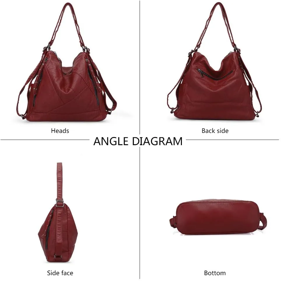 Divick Large Soft Washed Leather Purses and Handbags for Women Hobo Bags Convertible Backpack Purse Shoulder Crossbody Bag