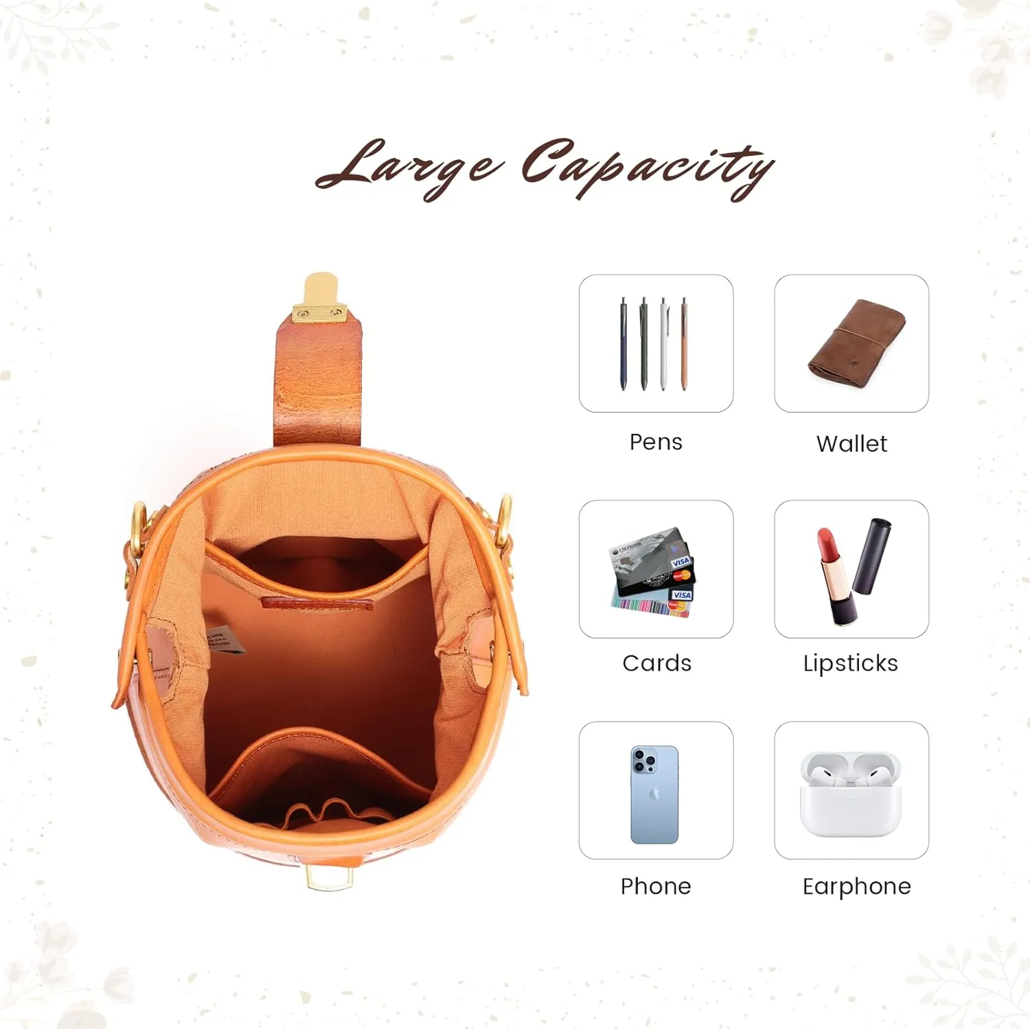Doctor Bucket Crossbody Handbag | Luxurious and Versatile Bag for Women | Genuine Cowhide Leather