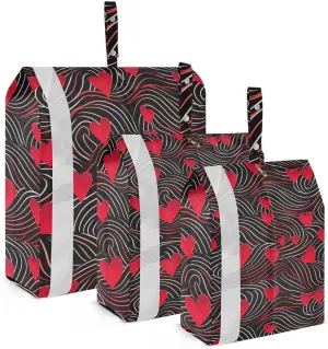 DOMIKING Heart Red Packing Cubes for Travel Luggage Organizer Hanging Packing Bag for Carry On Suitcases Clothes Set of 3