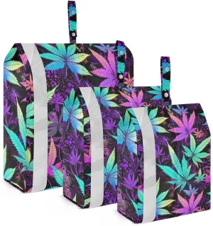 DOMIKING Purple Colorful Leaf Packing Cubes for Travel Luggage Organizer Hanging Packing Bag for Carry On Suitcases Clothes Set of 3