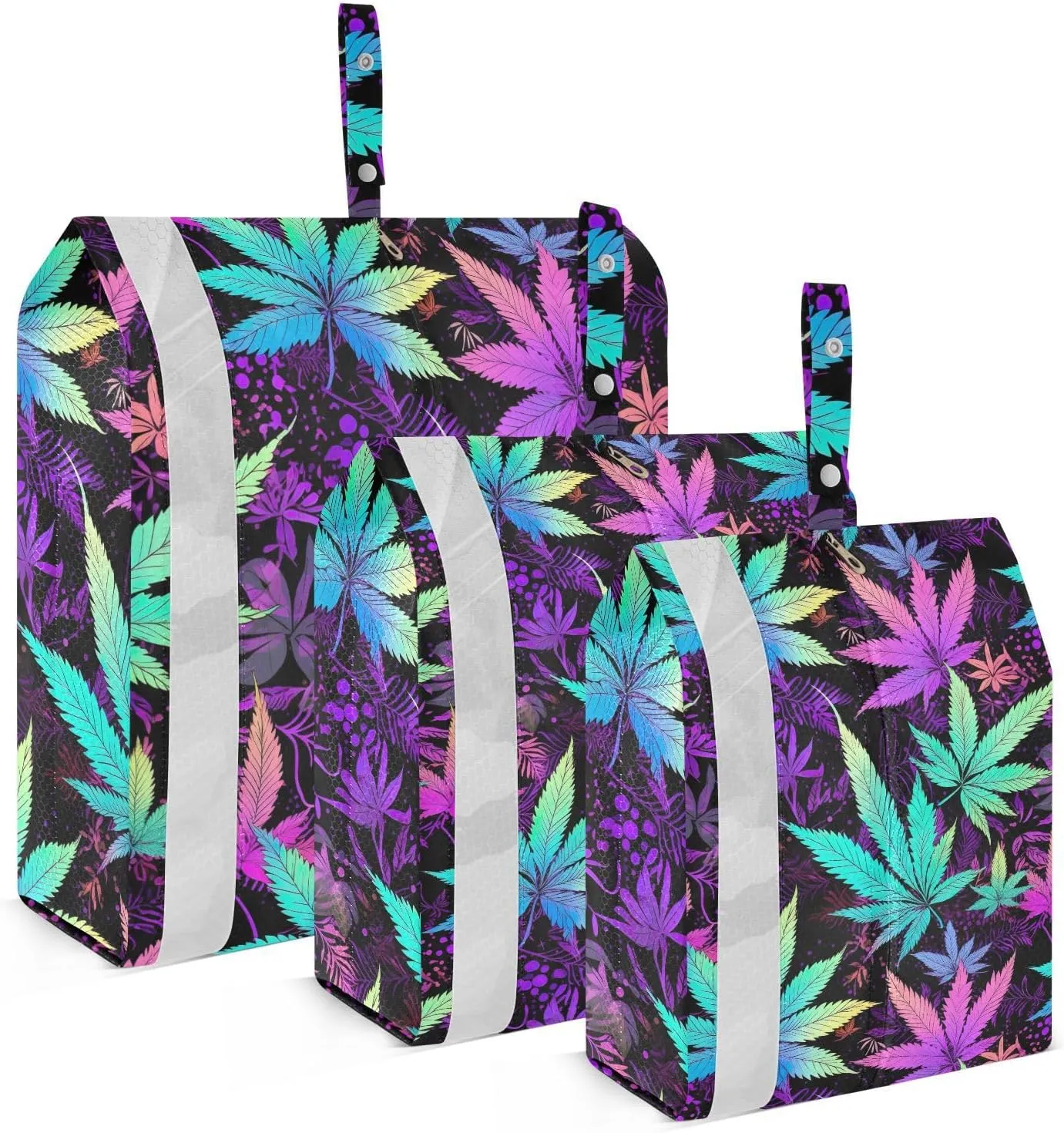 DOMIKING Purple Colorful Leaf Packing Cubes for Travel Luggage Organizer Hanging Packing Bag for Carry On Suitcases Clothes Set of 3
