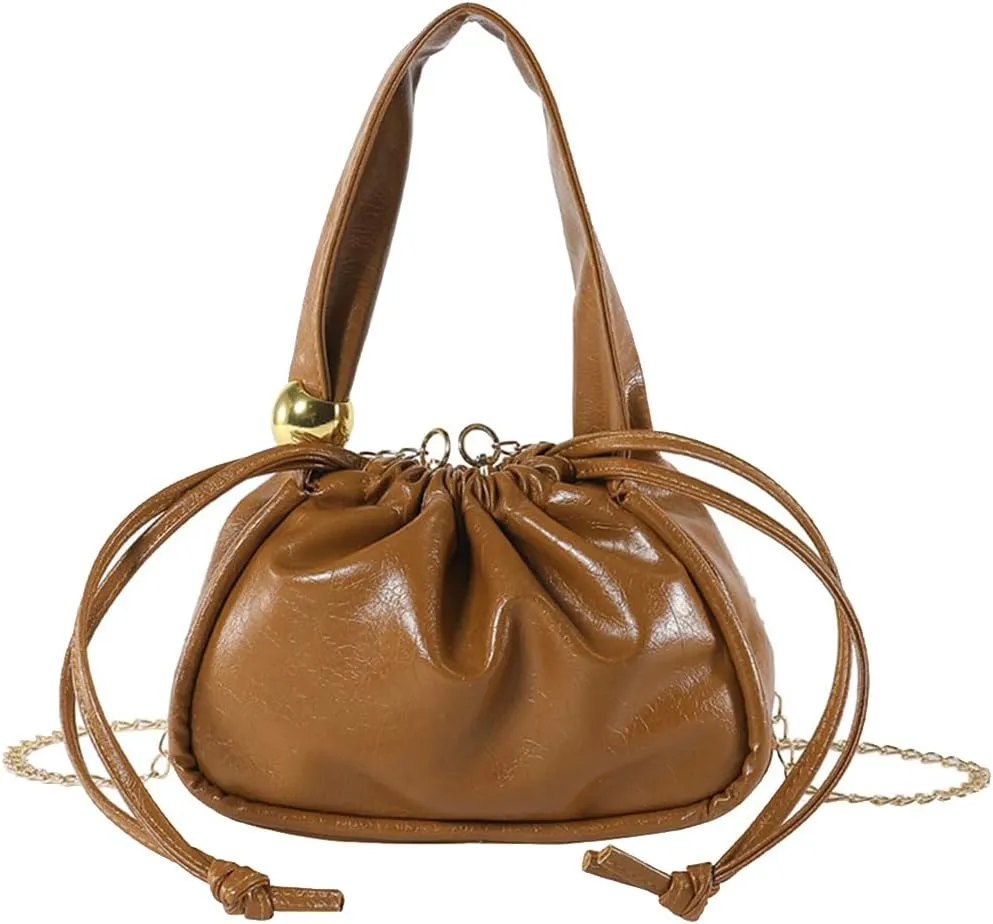 Drawstring Bucket Bag for Women - PU Leather Tote Handbag - Waterproof Crossbody Shoulder Satchel