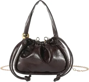 Drawstring Bucket Bag for Women - PU Leather Tote Handbag - Waterproof Crossbody Shoulder Satchel