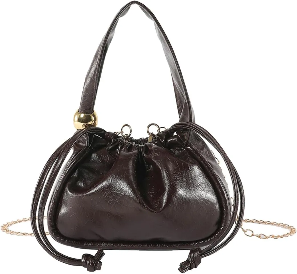 Drawstring Bucket Bag for Women - PU Leather Tote Handbag - Waterproof Crossbody Shoulder Satchel