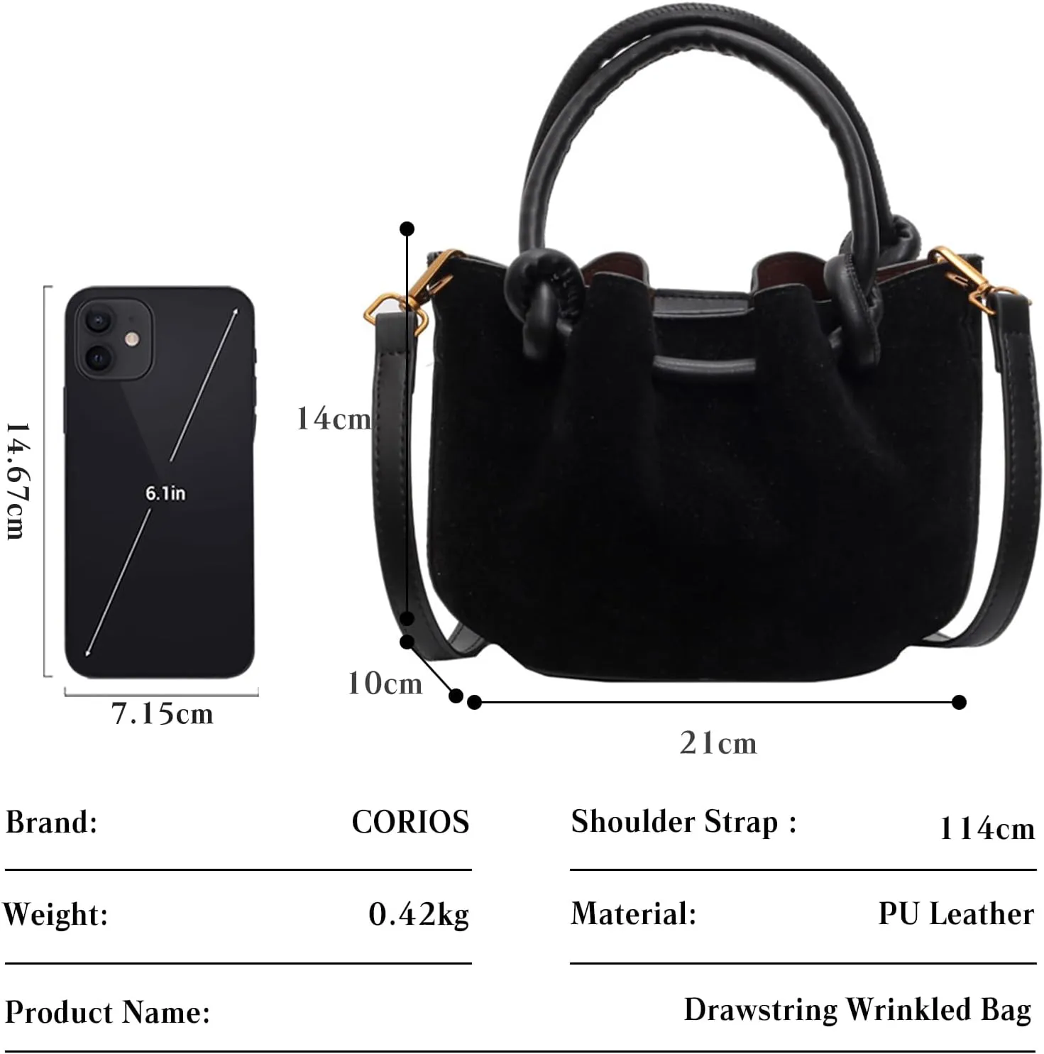 Drawstring Bucket Bag for Women PU Leather Tote Handbag Waterproof Shoulder Bag Crossbody Bag Fashion Top-handle Bag