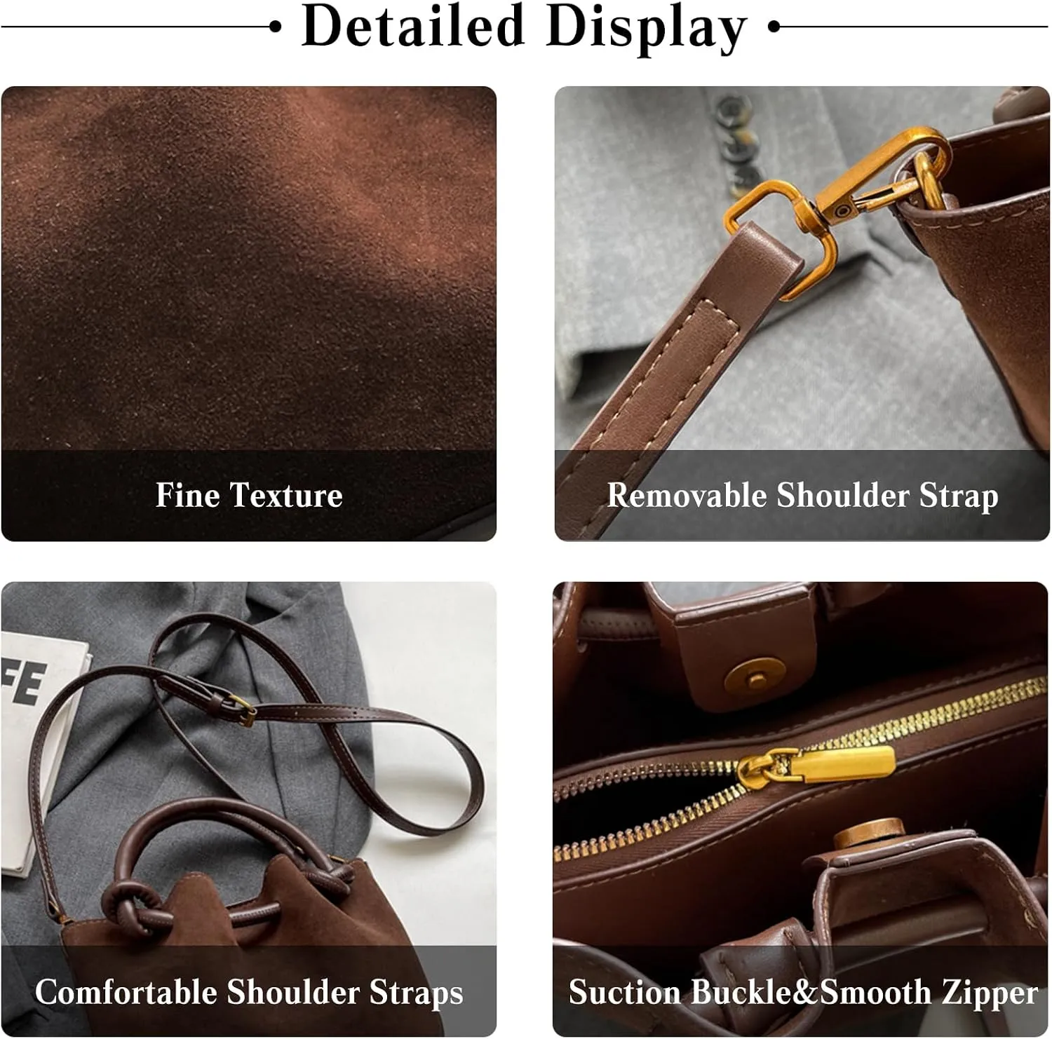 Drawstring Bucket Bag for Women PU Leather Tote Handbag Waterproof Shoulder Bag Crossbody Bag Fashion Top-handle Bag