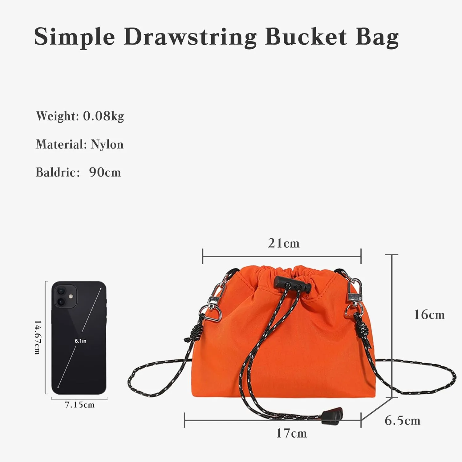 Drawstring Crossbody Bag for Women Nylon Bucket Bag Waterproof Tote Handbag Lightweight Shoulder Bag Satchel Bag