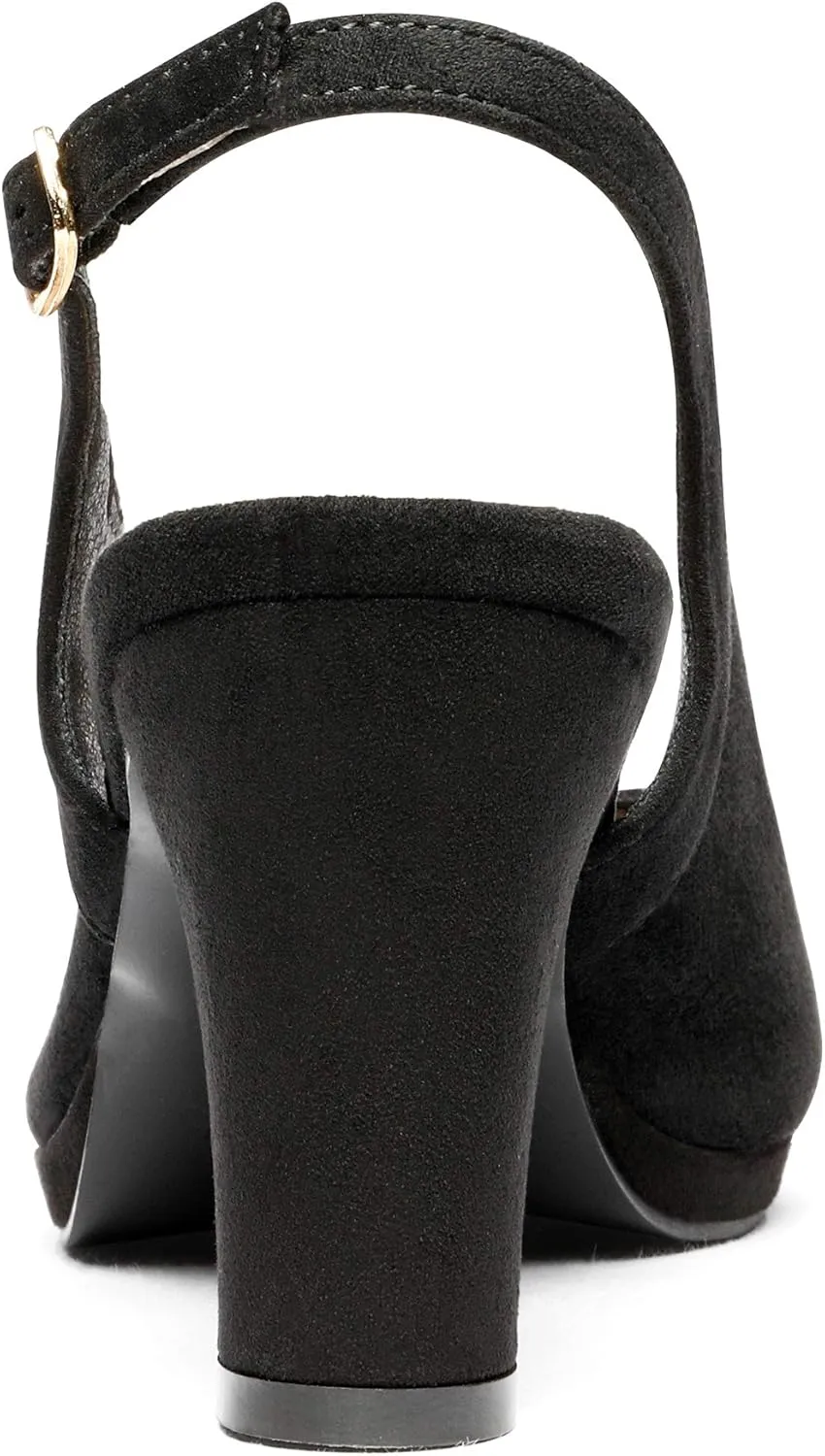 DREAM PAIRS Womens Sexy High Chunky Heels Peep Toe Platform Block Slingback Dress Pumps Shoes