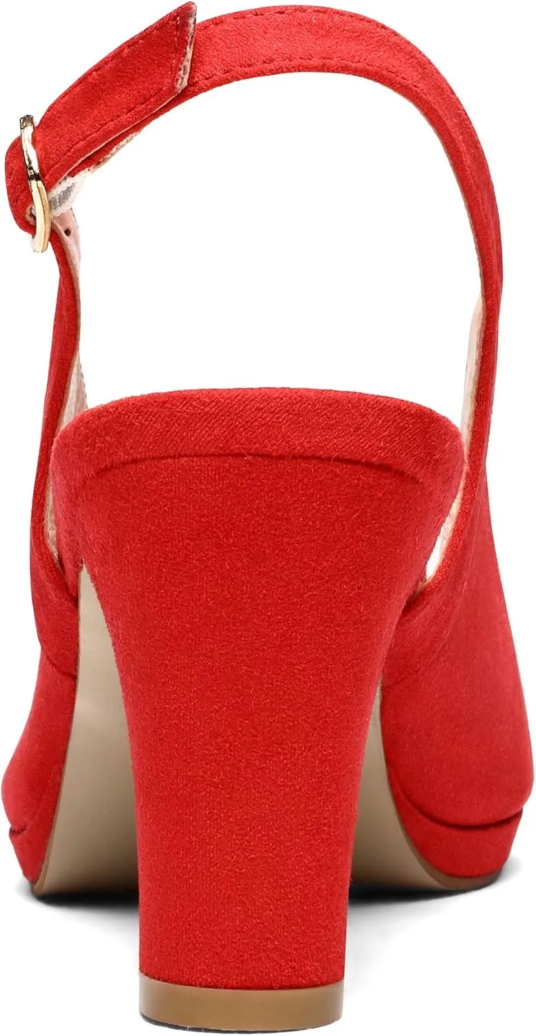 DREAM PAIRS Womens Sexy High Chunky Heels Peep Toe Platform Block Slingback Dress Pumps Shoes