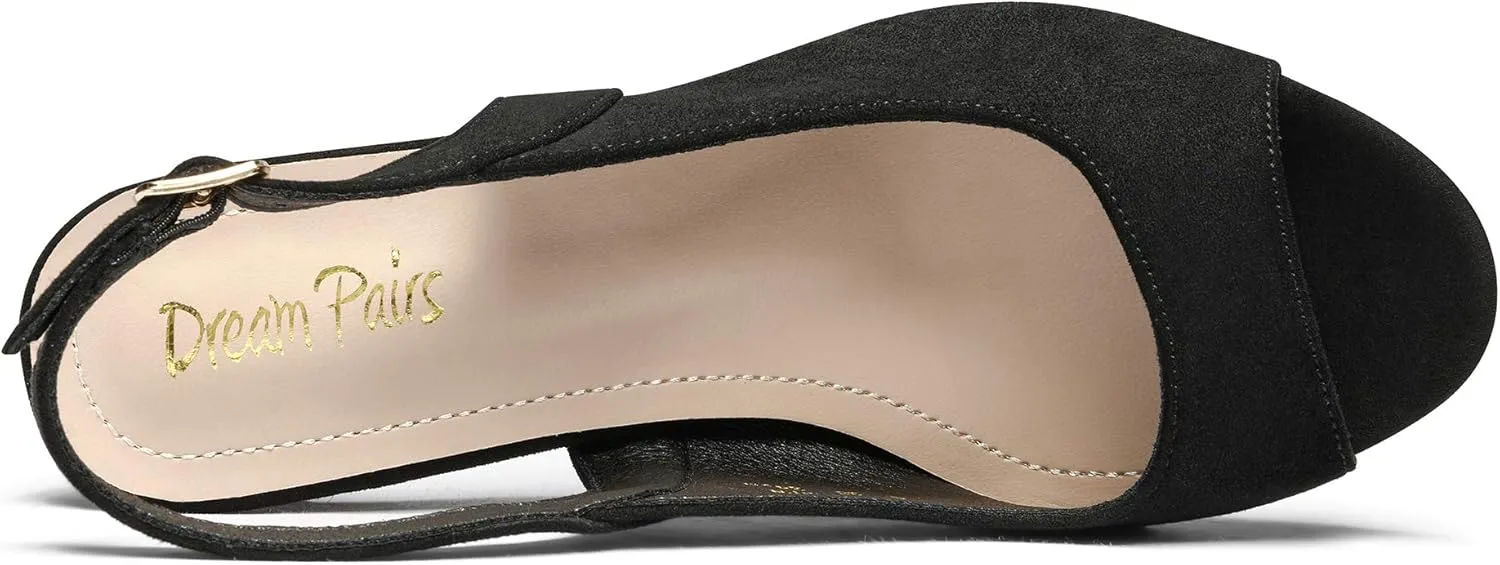 DREAM PAIRS Womens Sexy High Chunky Heels Peep Toe Platform Block Slingback Dress Pumps Shoes