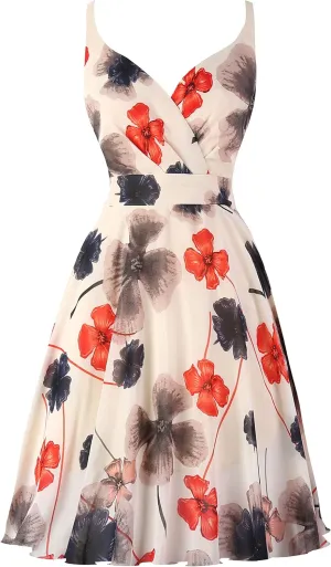 Dressever Summer Cocktail Dress V-Neck Adjustable Spaghetti Strap Chiffon Sundress