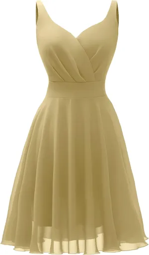 Dressever Summer Cocktail Dress V-Neck Adjustable Spaghetti Strap Chiffon Sundress