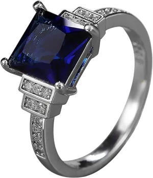 Elegant Women Squar Saphire Engagement Ring CZ Simulated Diamond Bridal Wedding Band Anniversary Rings Jewelry (Dark Blue, 9)